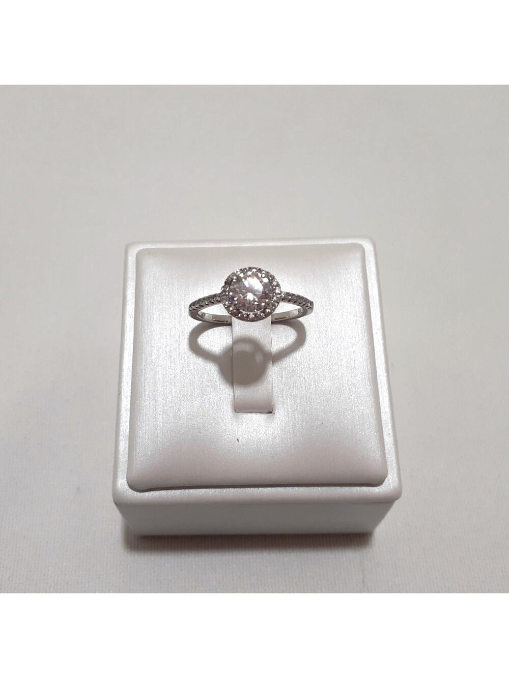 Sterling Silver Ring Round CZ Haloed by Smaller CZ's Size 8